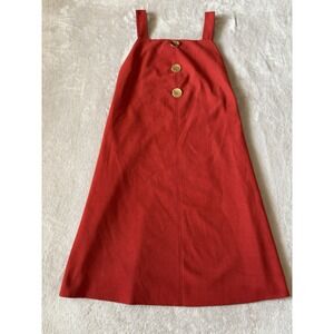 ZARA Women's Size Small Wide Strap Mod Midi‎ Dress Gold Button Front Brick Red